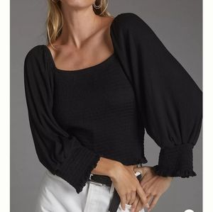- Anthropologie Smocked Puff Sleeved Top